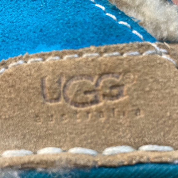 UGG Layback Suede Shearling Thong Flip Flops in Turquoise Size 4 EUC - Picture 8 of 9